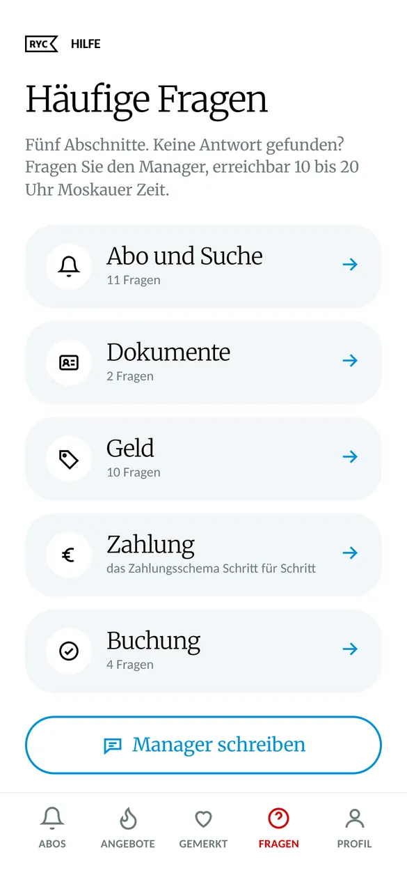 Fragen und Chat mit dem Manager in Telegram