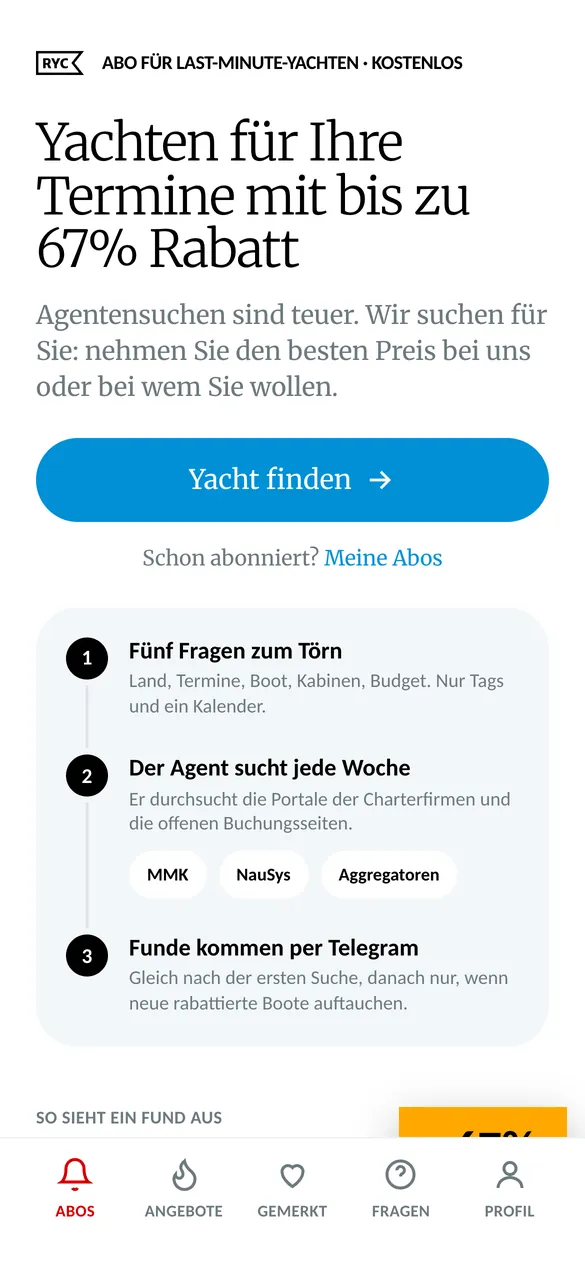Abo für Last-Minute-Yachten in Telegram